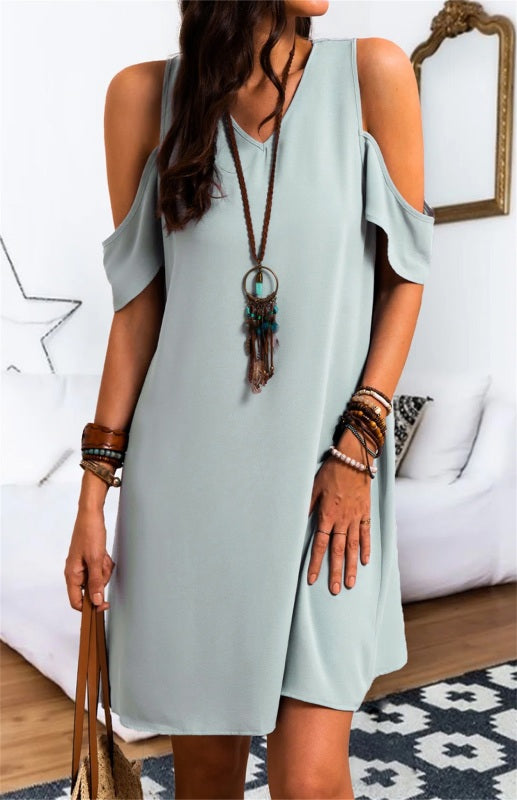Blue Zone Planet |  Ruffle Cold Shoulder V Neck Mini Dress BLUE ZONE PLANET