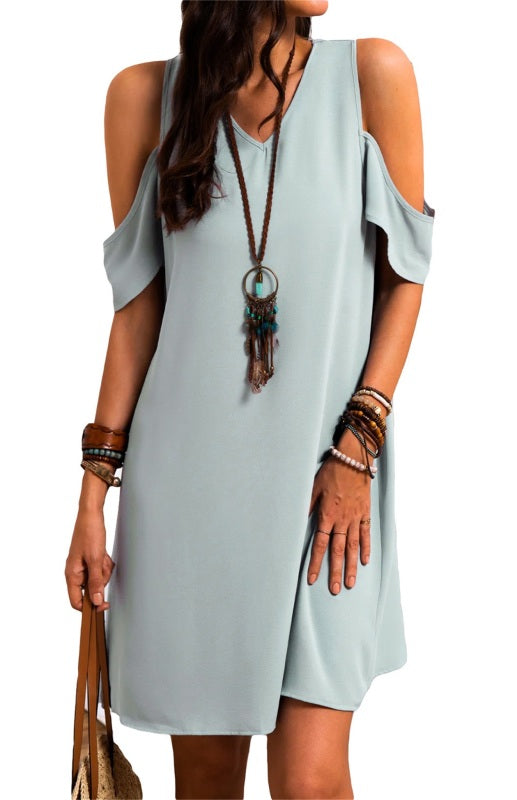 Blue Zone Planet |  Ruffle Cold Shoulder V Neck Mini Dress BLUE ZONE PLANET