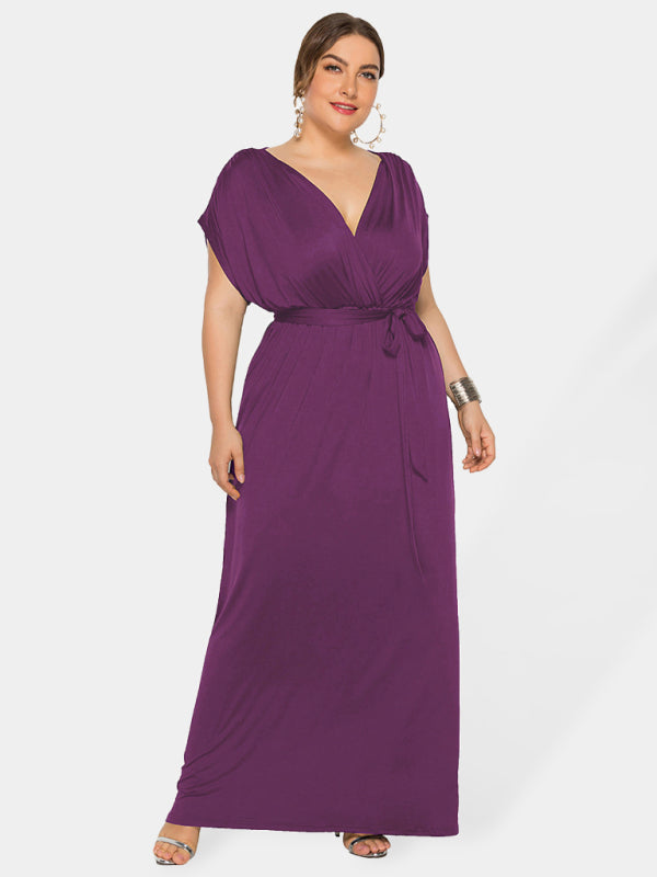 Sienna's Deep V Solid Plus Size Maxi Dress Blue Zone Planet