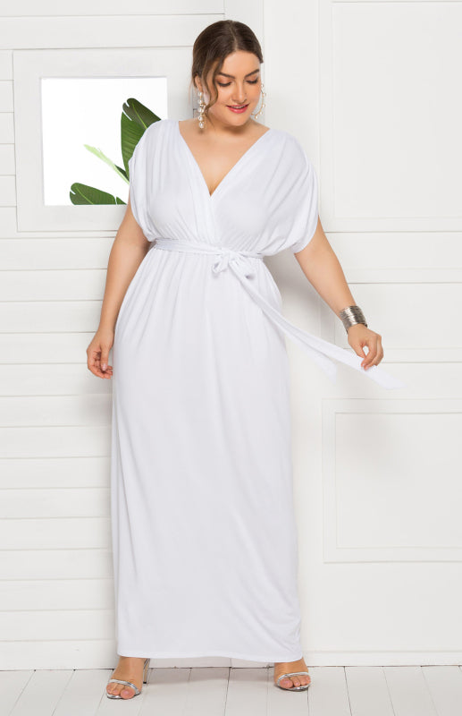 Sienna's Deep V Solid Plus Size Maxi Dress Blue Zone Planet