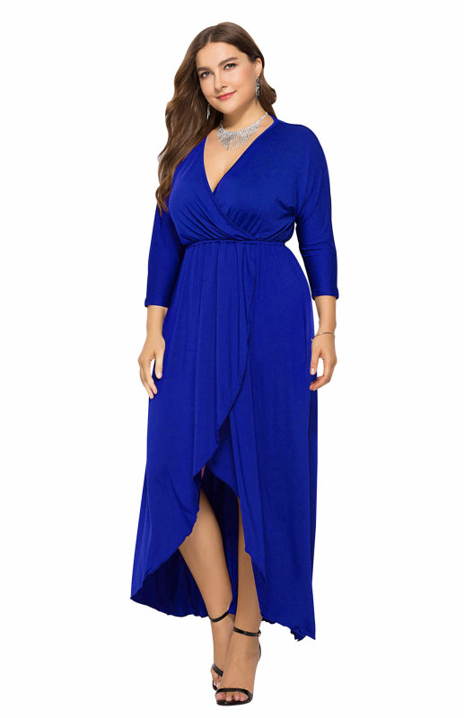 Isabella's Elegant Deep V Plus Size Maxi Dress Blue Zone Planet