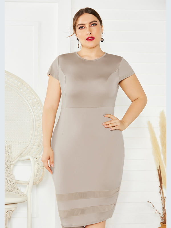 Blue Zone Planet |  Plus Size Solid Color Round Neck Short Sleeve Dress BLUE ZONE PLANET