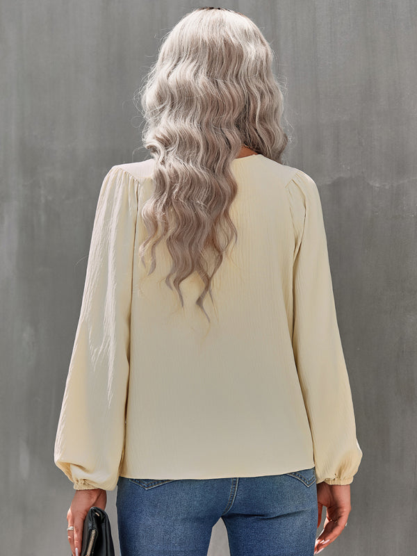 loose round neck solid color pullover shirt BLUE ZONE PLANET