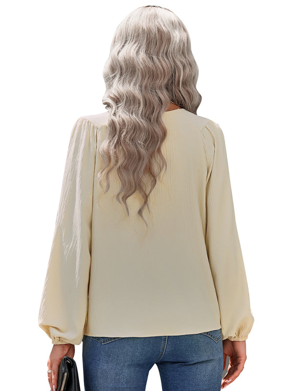 loose round neck solid color pullover shirt BLUE ZONE PLANET