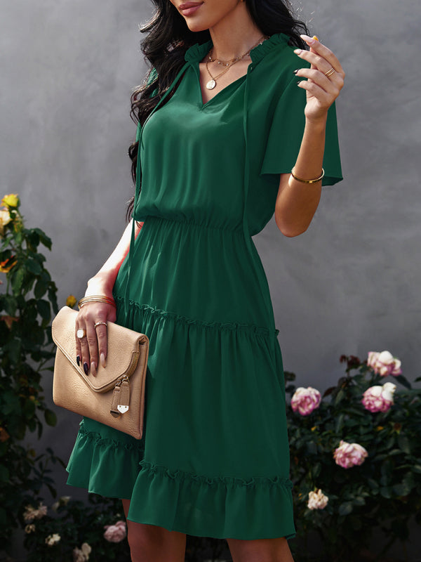 Blue Zone Planet |  Women's high neck loose Ruffle Dress kakaclo