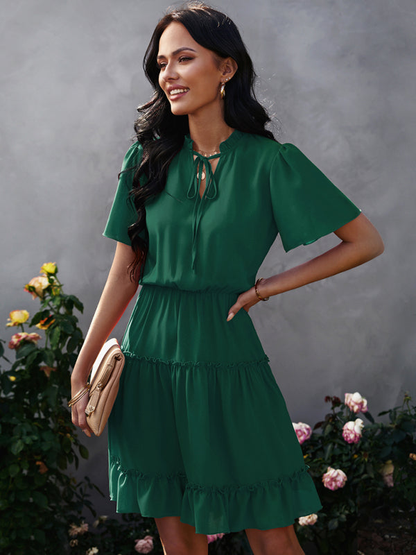Blue Zone Planet |  Women's high neck loose Ruffle Dress kakaclo