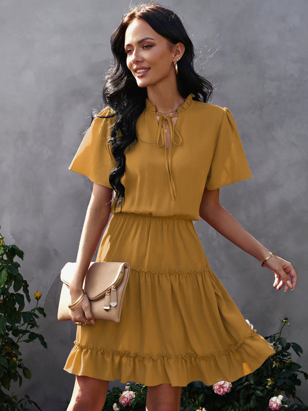 Blue Zone Planet |  Women's high neck loose Ruffle Dress kakaclo