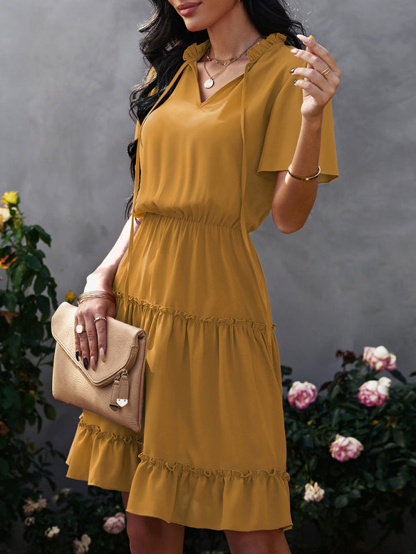 Blue Zone Planet |  Women's high neck loose Ruffle Dress kakaclo