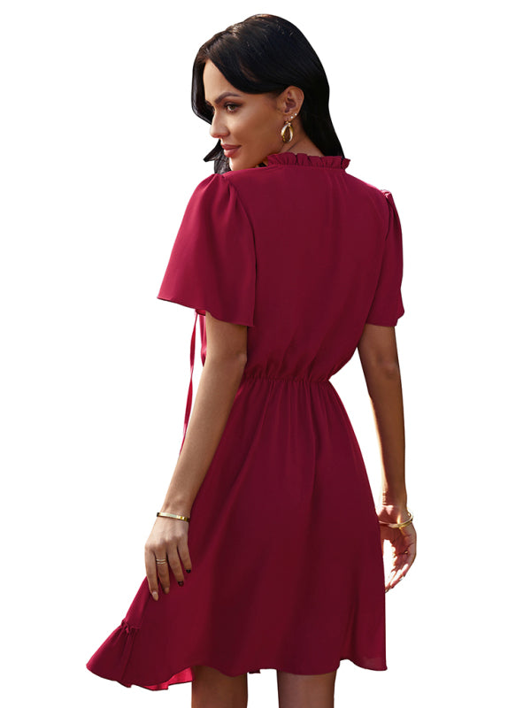 Blue Zone Planet |  Women's high neck loose Ruffle Dress kakaclo