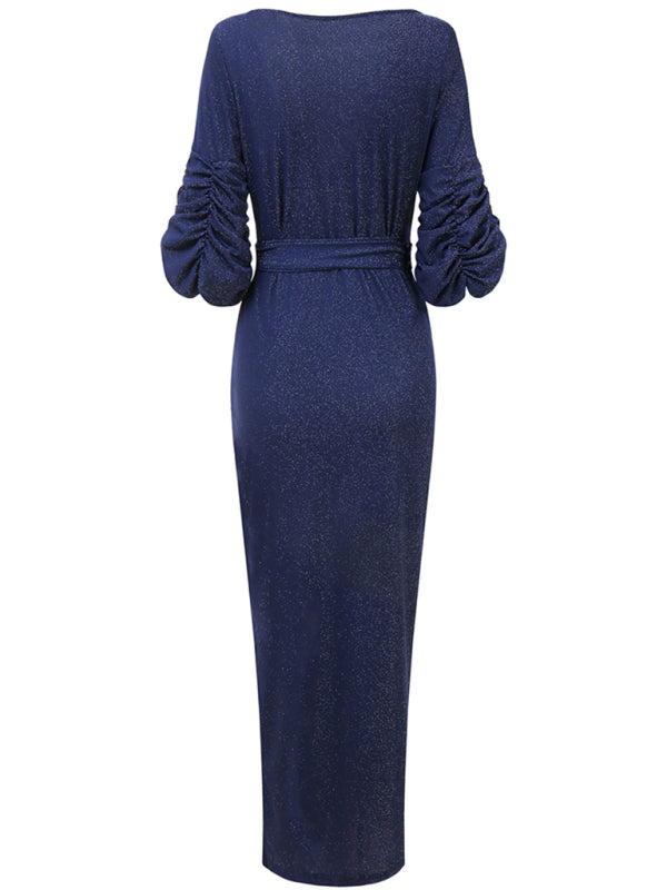 Blue Zone Planet |  Women's V-neck wrap chest slim Bridesmaid Dress Dress kakaclo