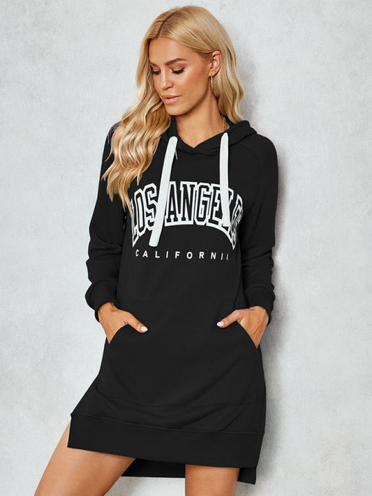 Blue Zone Planet |  Women's lettered print hooded skirt dress kakaclo