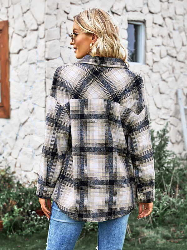 medium length versatile plaid shirt top coat kakaclo