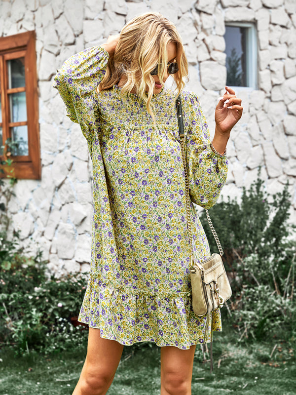 fashion waist reduction holiday loose Floral Dress-[Adult]-[Female]-2022 Online Blue Zone Planet