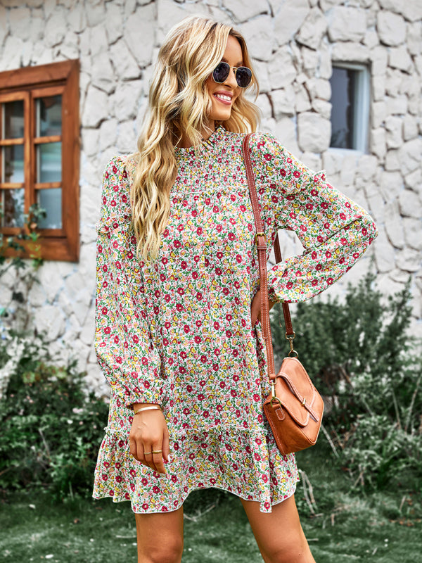 fashion waist reduction holiday loose Floral Dress-[Adult]-[Female]-2022 Online Blue Zone Planet