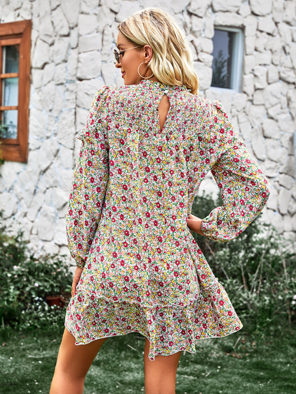 fashion waist reduction holiday loose Floral Dress-[Adult]-[Female]-2022 Online Blue Zone Planet