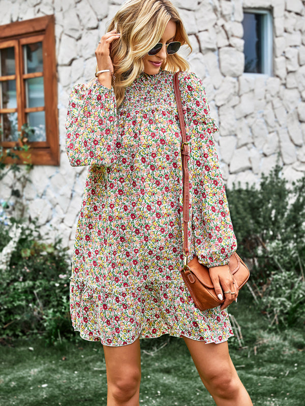 fashion waist reduction holiday loose Floral Dress-[Adult]-[Female]-White-S-2022 Online Blue Zone Planet