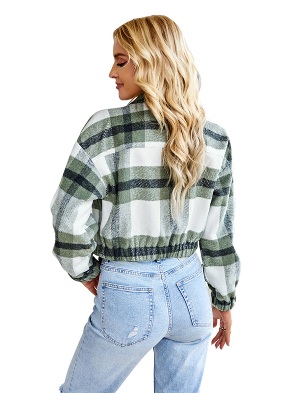 Women's casual holiday Plaid Long Sleeve Jacket-[Adult]-[Female]-2022 Online Blue Zone Planet