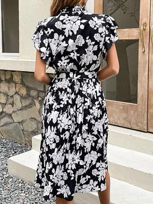 Blue Zone Planet |  High Waist Midi Dress Printed Black Foreign Trade Dress kakaclo