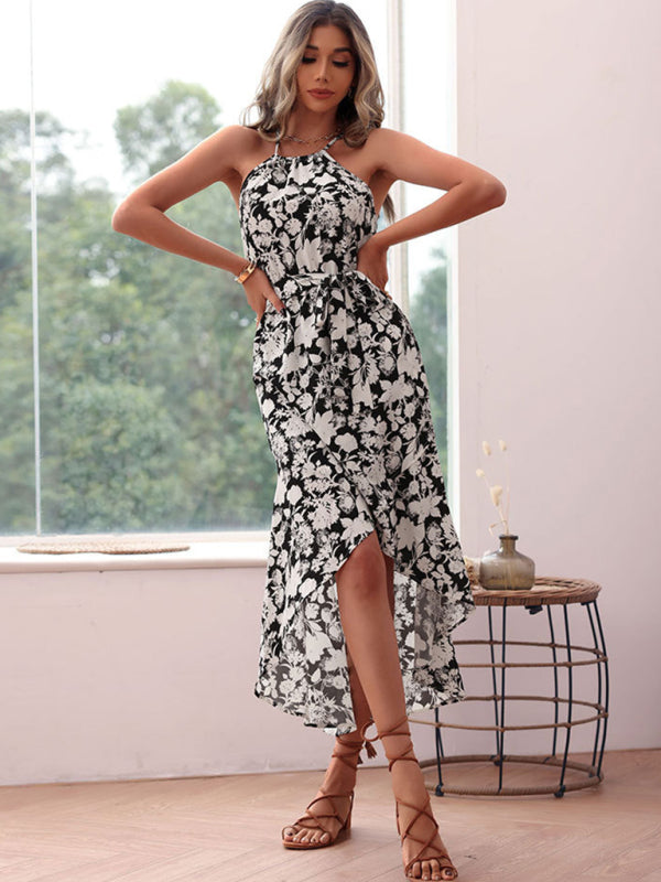 Blue Zone Planet |  European and American halter neck print white dress kakaclo