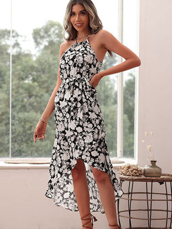 Blue Zone Planet |  European and American halter neck print white dress kakaclo