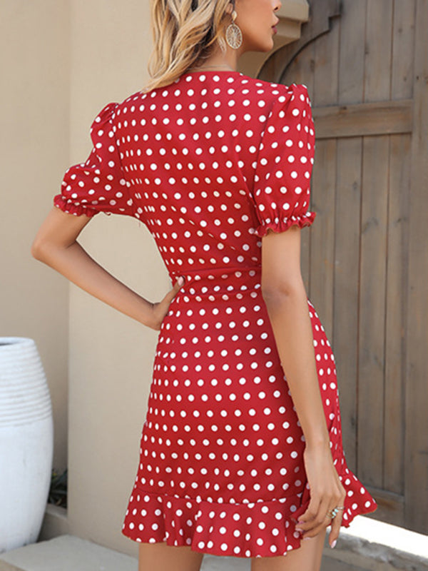 Blue Zone Planet |  v-neck irregular burgundy french dress kakaclo