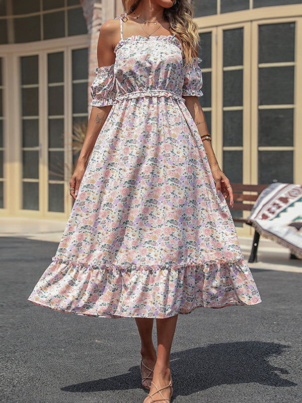 Blue Zone Planet |  One-shoulder dress ruffled floral off-the-shoulder dress kakaclo