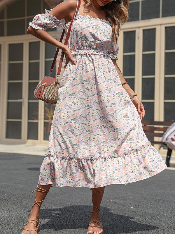 Blue Zone Planet |  One-shoulder dress ruffled floral off-the-shoulder dress kakaclo