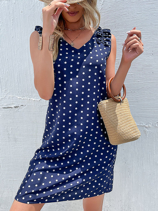 Blue Zone Planet |  Summer blue polka dot skirt European and American loose dress BLUE ZONE PLANET