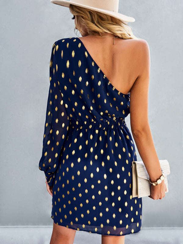 diagonal shoulder temperament noble A-line dress-[Adult]-[Female]-2022 Online Blue Zone Planet