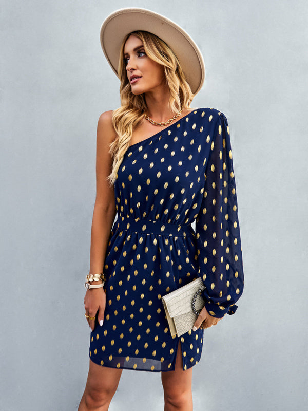 diagonal shoulder temperament noble A-line dress-[Adult]-[Female]-2022 Online Blue Zone Planet