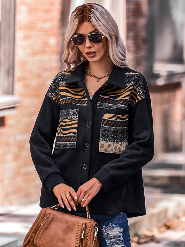 Women's fashion patchwork contrast loose coat kakaclo