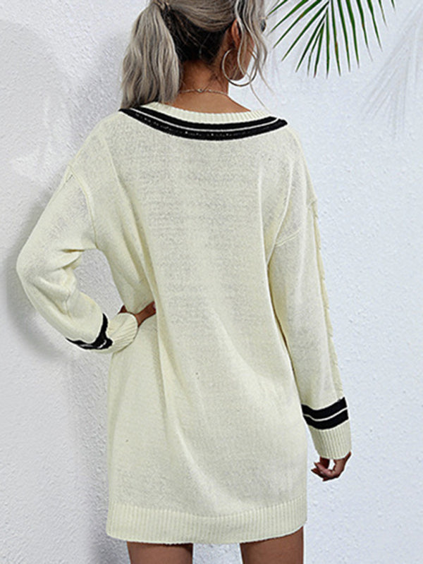 Blue Zone Planet |  stitching v-neck long bottoming knitted sweater dress BLUE ZONE PLANET