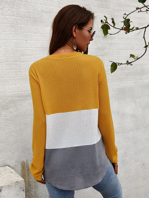 Blue Zone Planet |  Long Sleeve Knit V-Neck Panel Top BLUE ZONE PLANET