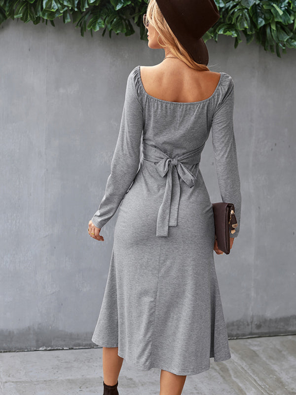 Solid Knit Raglan Sleeve Dress kakaclo