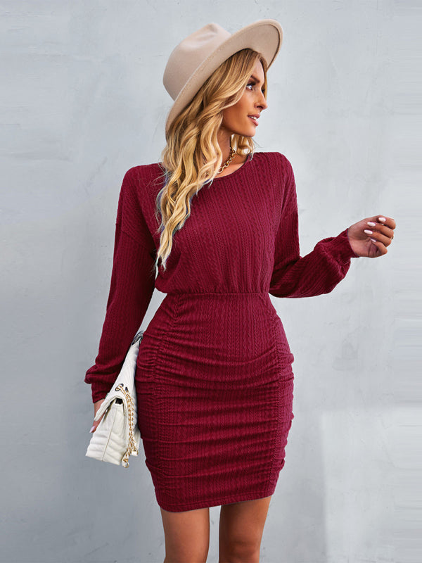 Blue Zone Planet |  Solid Color Round Neck Drop Shoulder Sleeve Dress BLUE ZONE PLANET