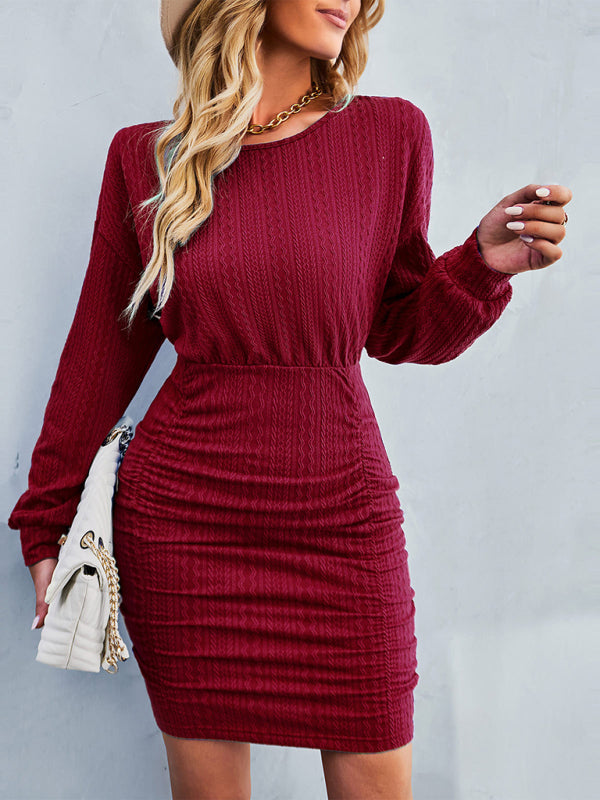 Blue Zone Planet |  Solid Color Round Neck Drop Shoulder Sleeve Dress BLUE ZONE PLANET