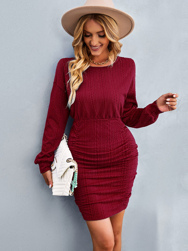 Blue Zone Planet |  Solid Color Round Neck Drop Shoulder Sleeve Dress BLUE ZONE PLANET