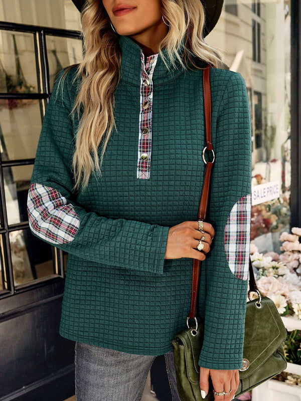 Blue Zone Planet |  Plaid Panel Zip Long Sleeve Top BLUE ZONE PLANET