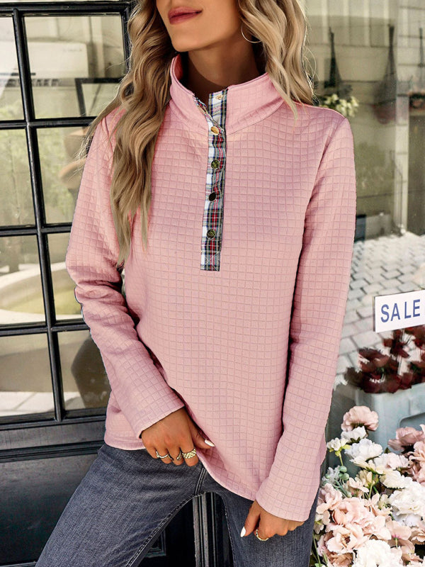 Blue Zone Planet |  Plaid Panel Zip Long Sleeve Top BLUE ZONE PLANET