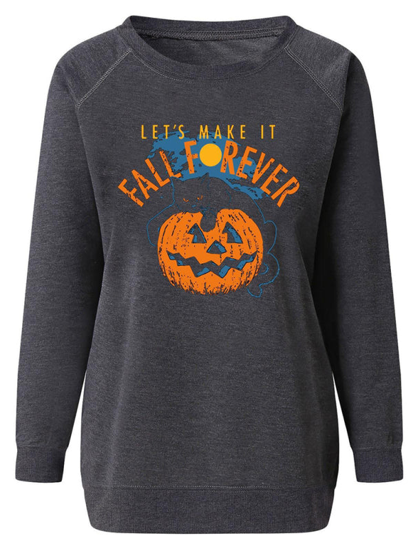 Women's Raglan Sleeve Loose Halloween Themed Print Top kakaclo