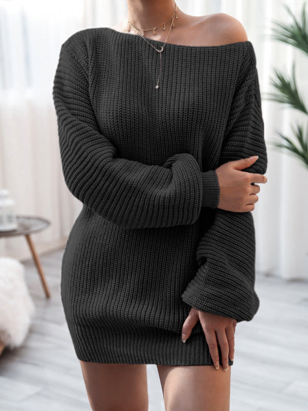 straight neck loose knit wool dress BLUE ZONE PLANET