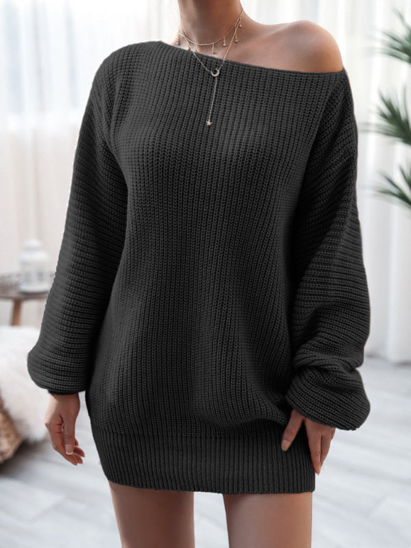 straight neck loose knit wool dress BLUE ZONE PLANET