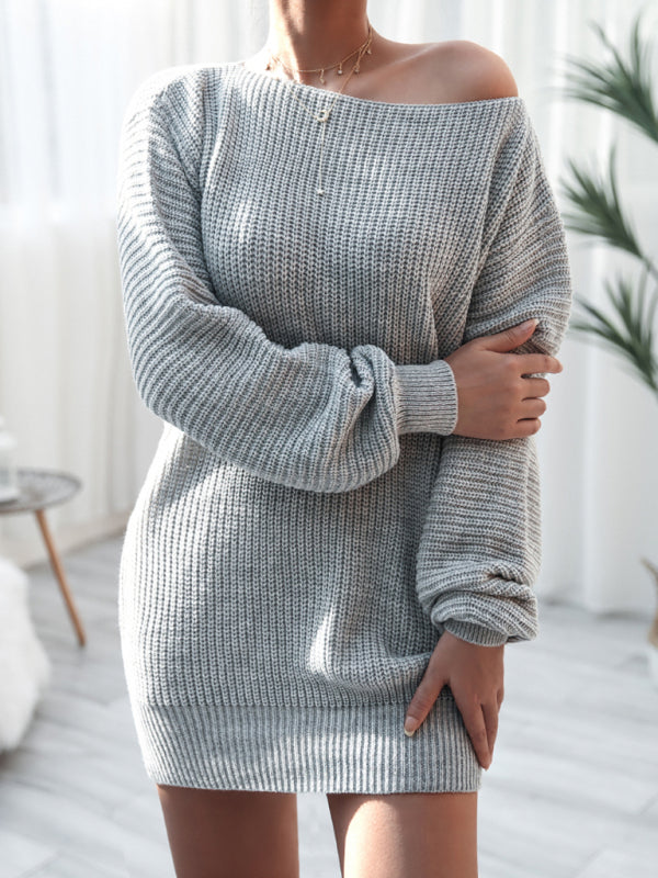 straight neck loose knit wool dress BLUE ZONE PLANET