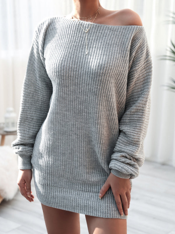 straight neck loose knit wool dress BLUE ZONE PLANET