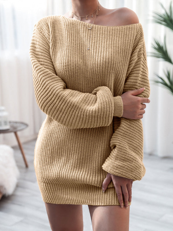 straight neck loose knit wool dress BLUE ZONE PLANET
