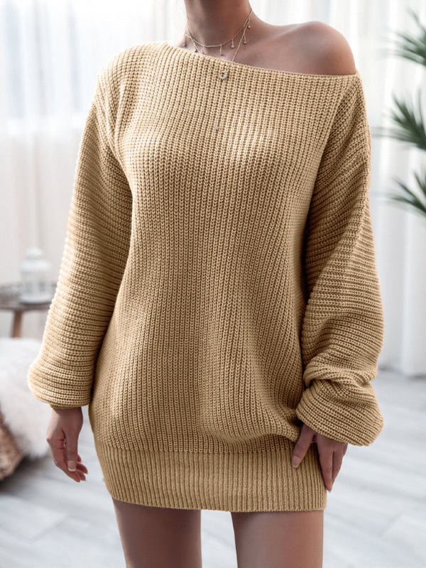 straight neck loose knit wool dress BLUE ZONE PLANET