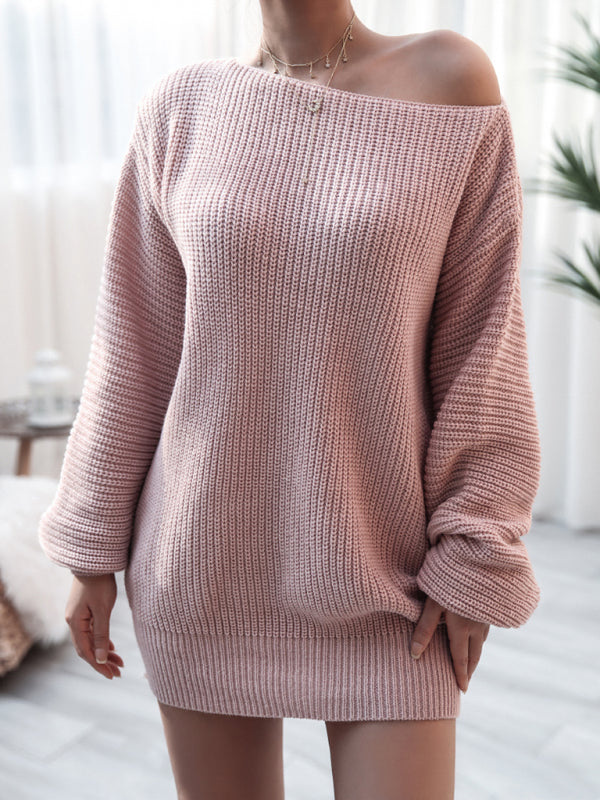 straight neck loose knit wool dress BLUE ZONE PLANET