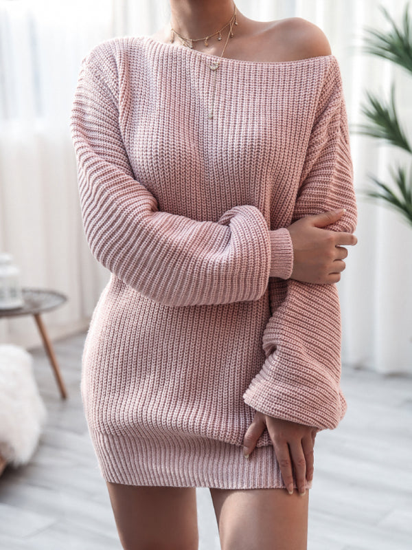 straight neck loose knit wool dress BLUE ZONE PLANET