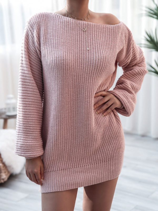 straight neck loose knit wool dress BLUE ZONE PLANET