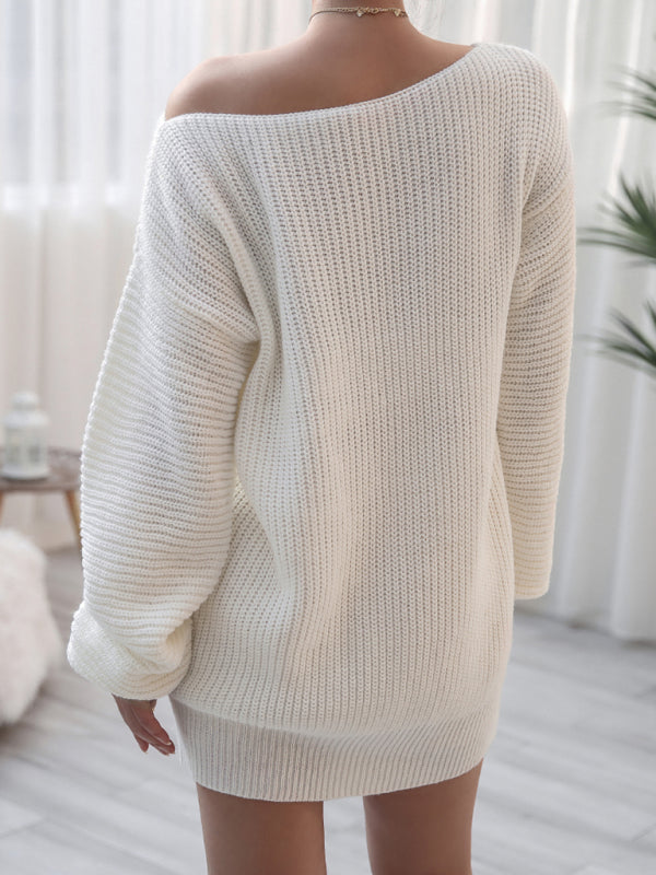 straight neck loose knit wool dress BLUE ZONE PLANET